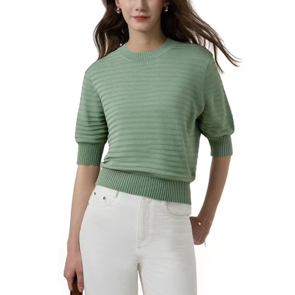 FRYE Sage Green Short Sleeve Crewneck Sweater Large